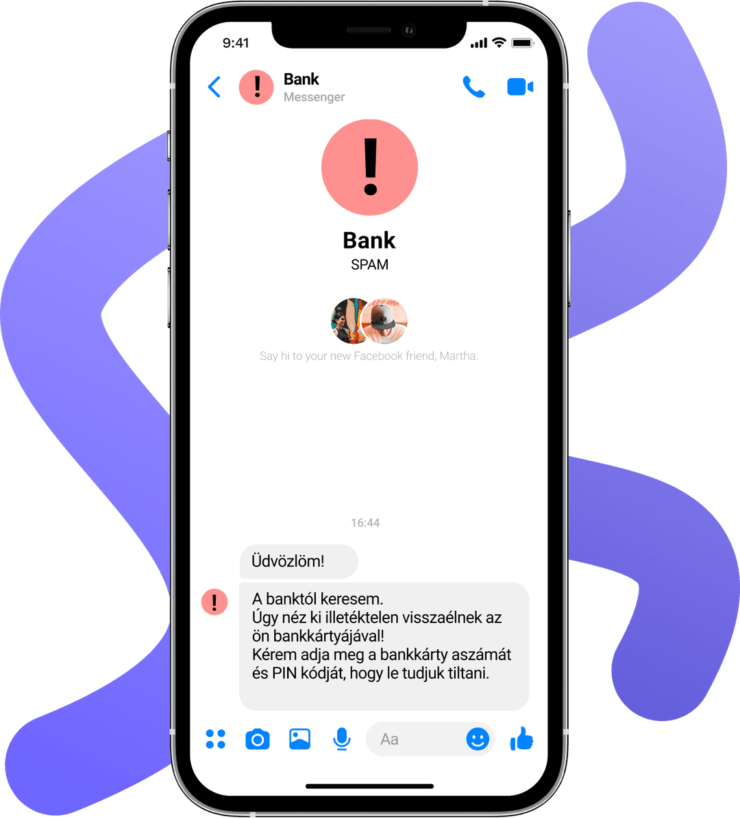Üzenetben banki ügyintézőnek adja ki magát a csaló.