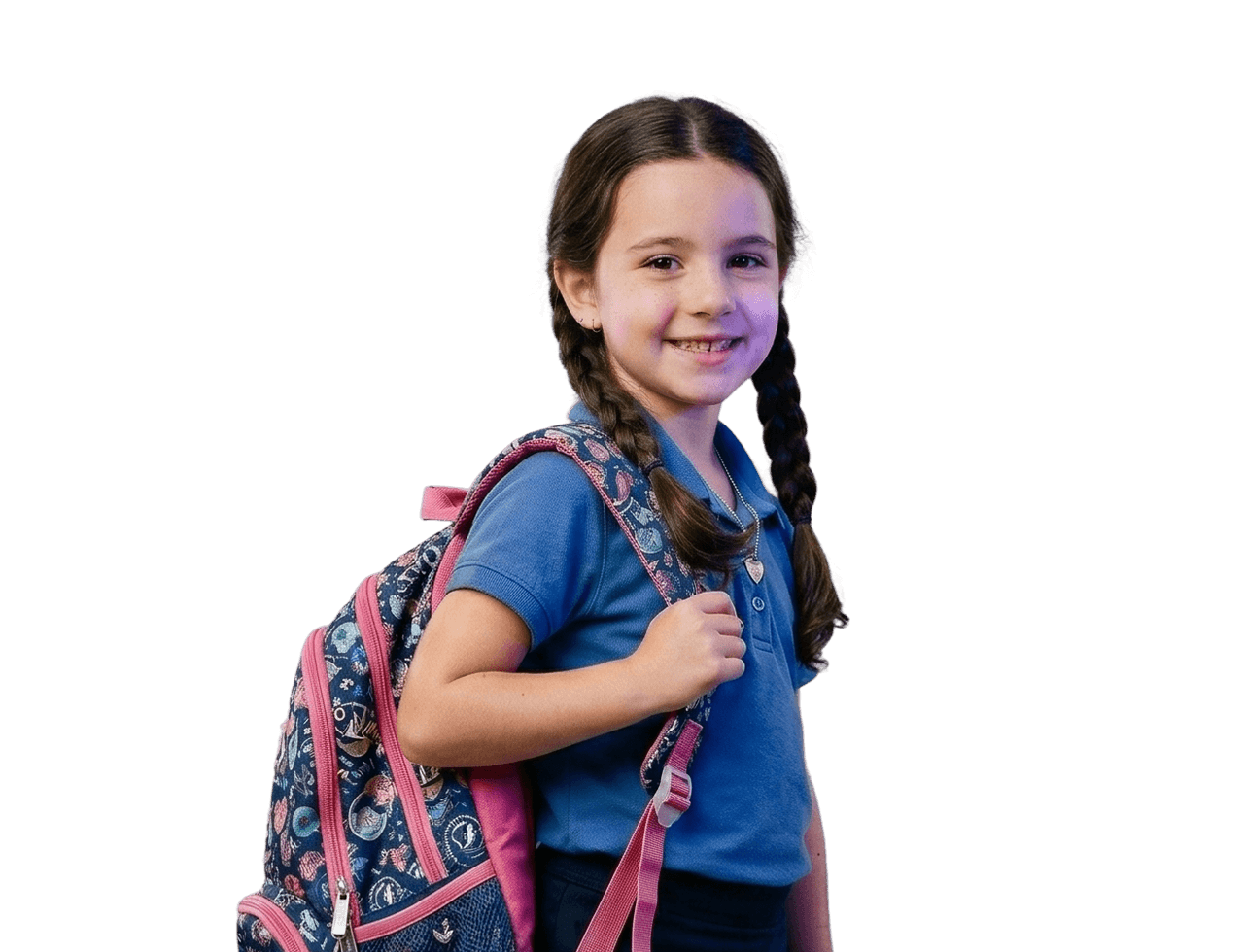 Kislány hátizsákkal.