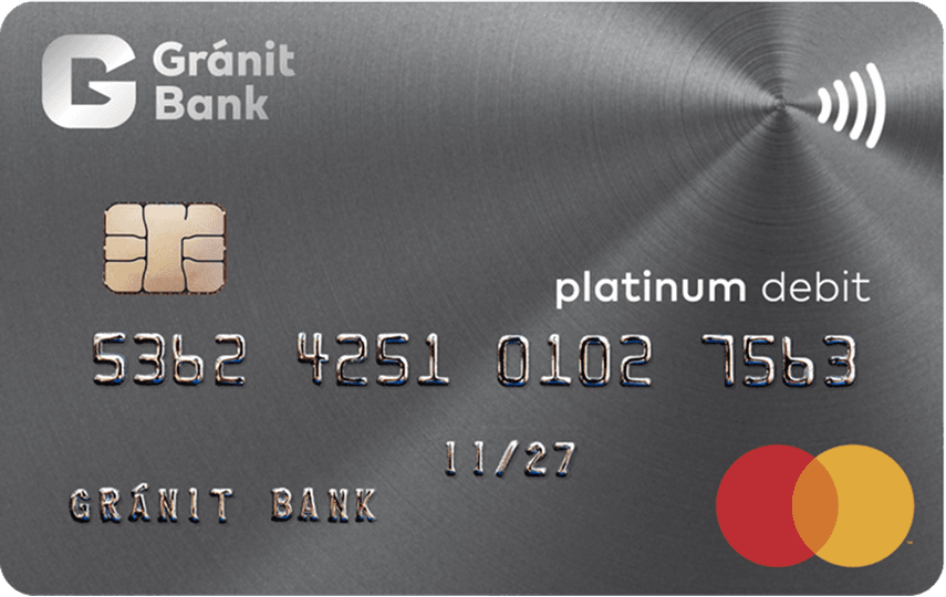 Gránit Bank Platinum bankkártyája, Mastercard logóval.