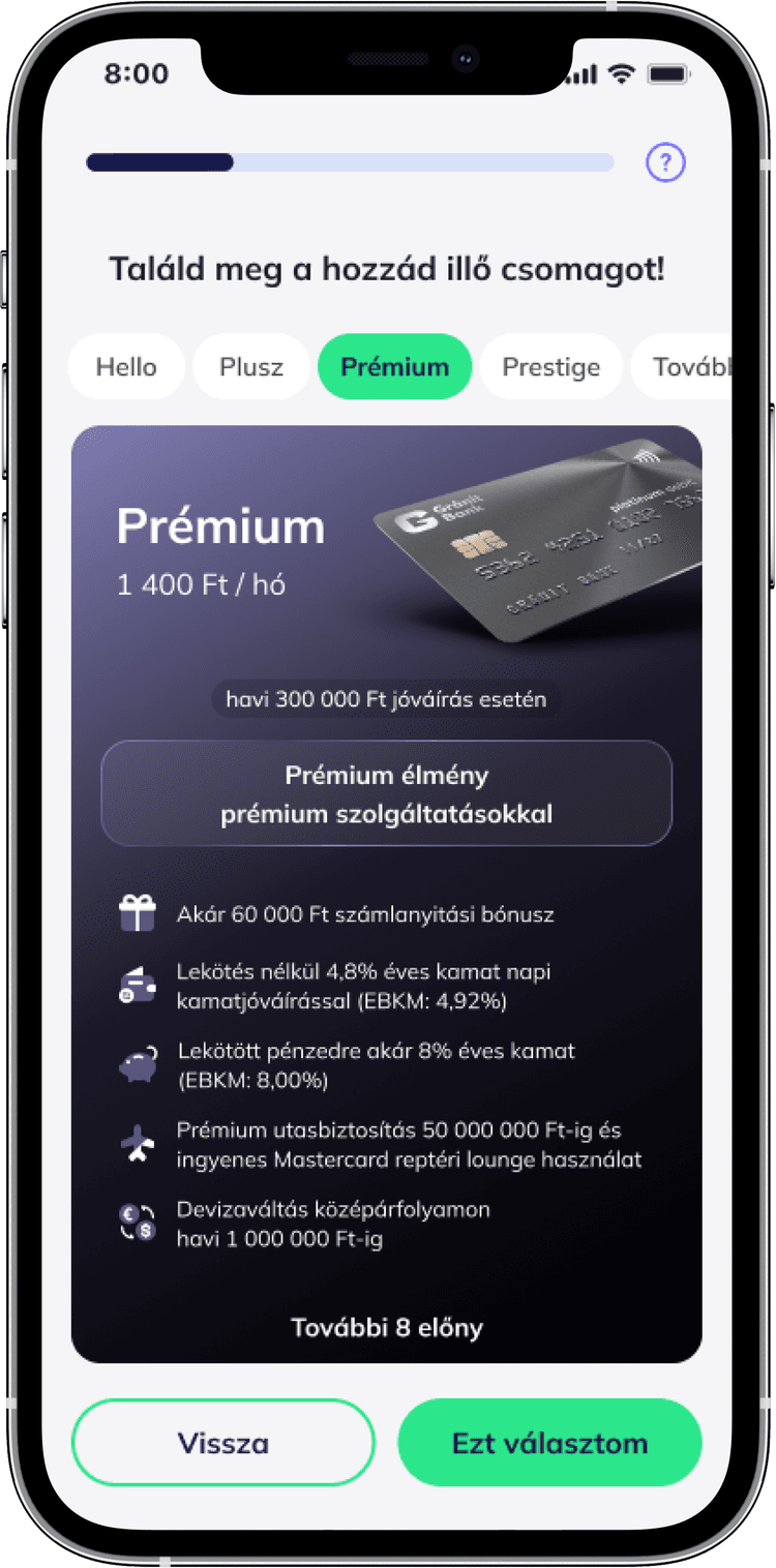 Alkalmazás: Bankszámlák menü.