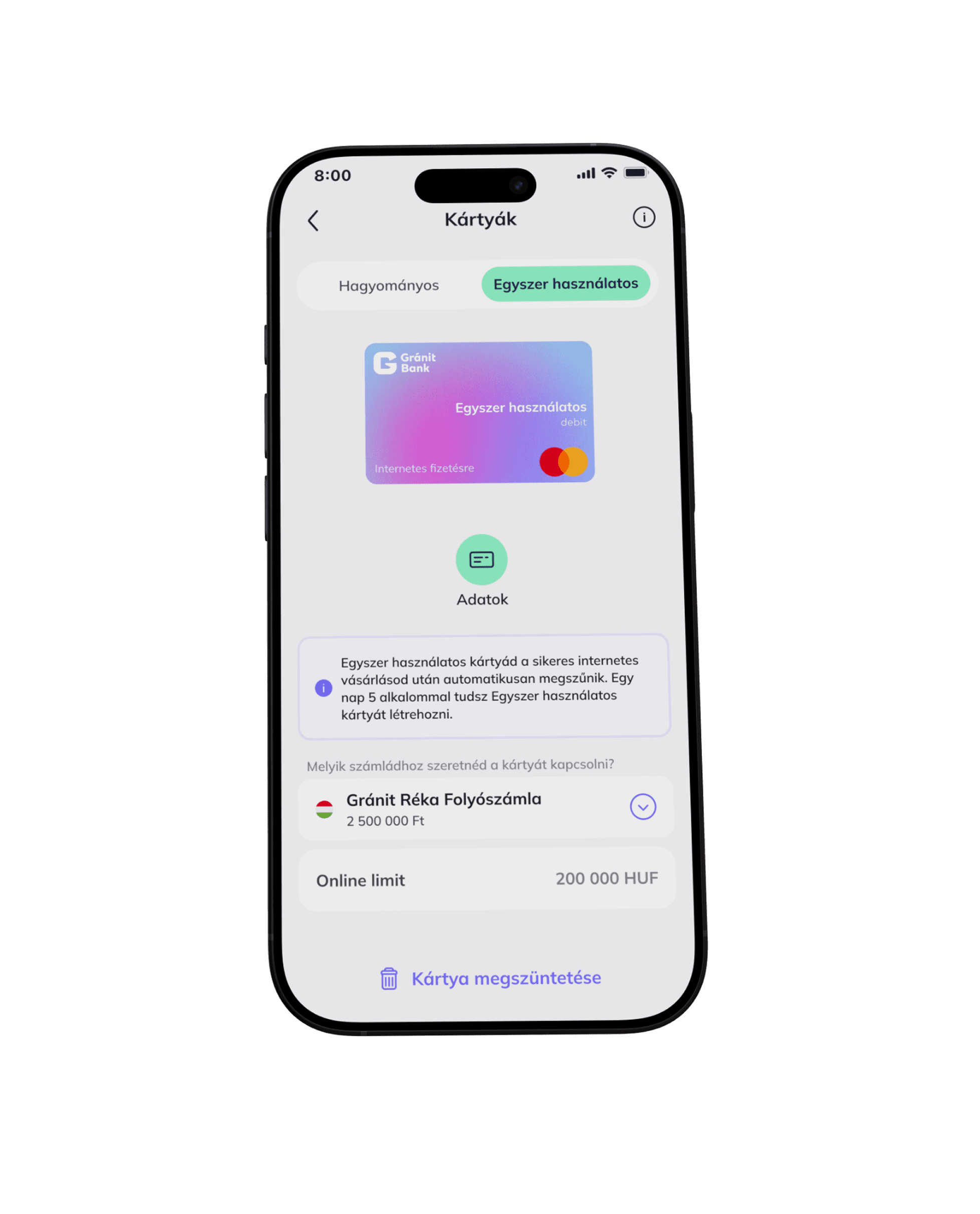 Telefon alkalmazás: Kártyák